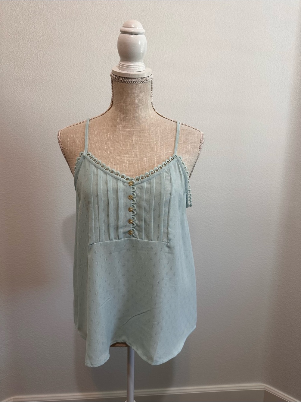 mine Light Blue Pintuck Spaghetti Strap Cami